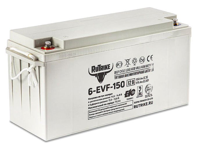 Свинцово-кислотный тяговый гелевый аккумулятор RuTrike 6-EVF-150 (12V150A/H C3)
